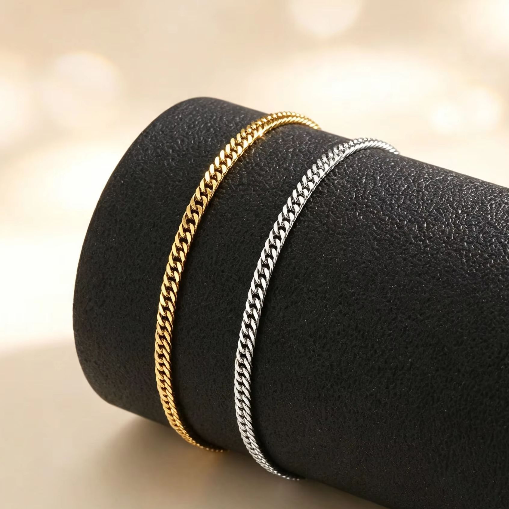Jc Jewelry & Watches Photos - 女性用薄型キューバンアンクレット、ステンレススチール製カーブリンクフットチェーンアンクレット、バケーションプールウェア、繊細な重ね付けジュエリーギフト