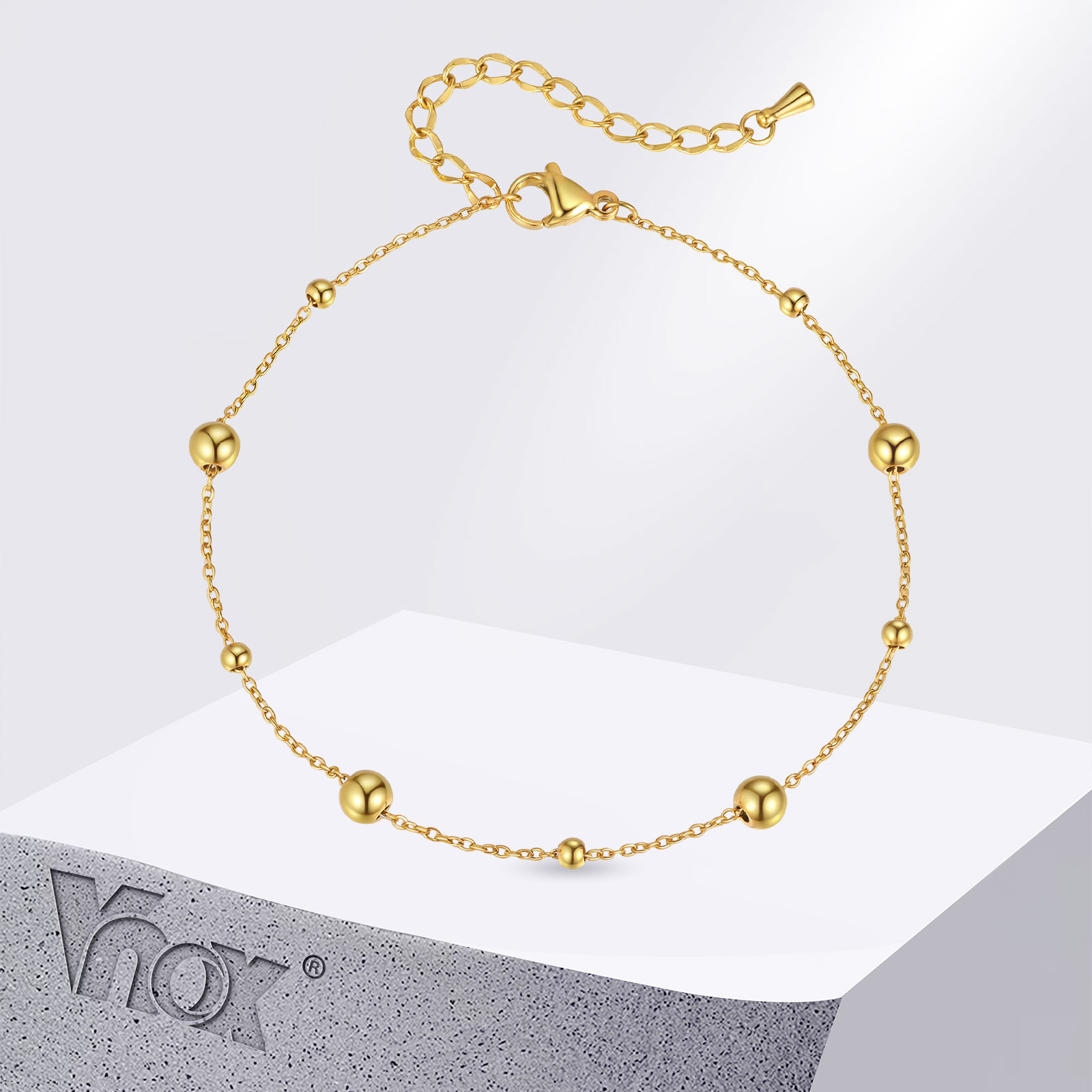 Jc Jewelry & Watches Photos - Vnox ステンレススチール製スモールビーズアンクレット、シンプルなゴールドカラー 21-26cm 調節可能なチェーンフットブレスレット、ファッションジュエリーギフト