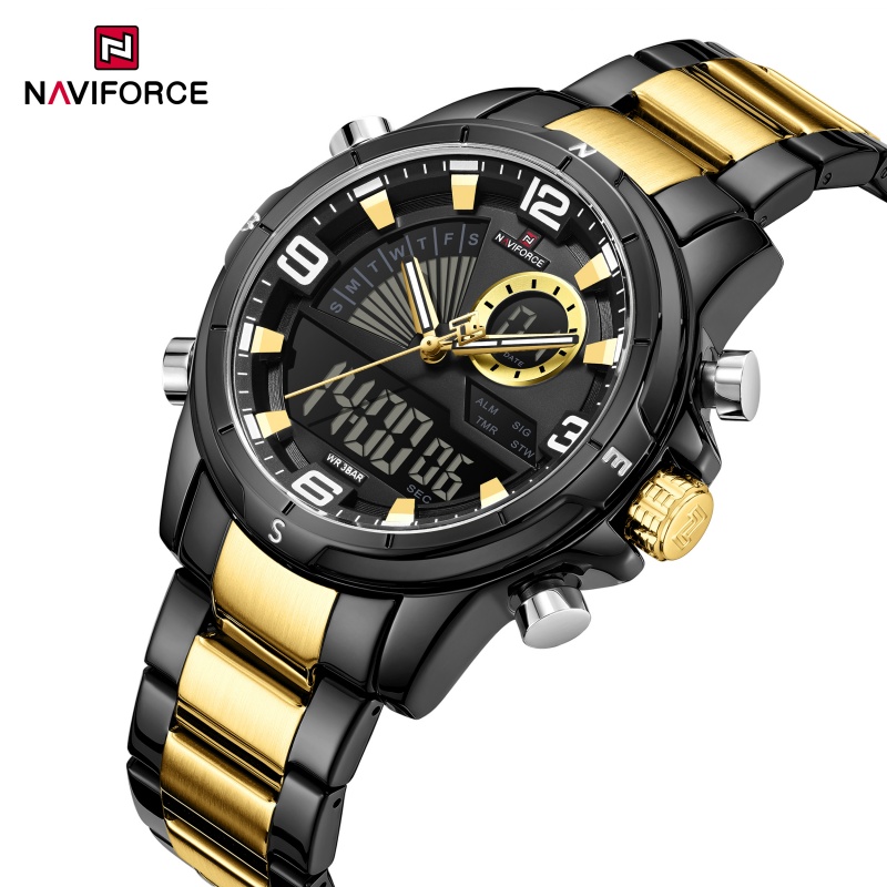 Watch Display Box - NAVIFORCE 男性デュアルディスプレイ腕時計 3ATM 防水発光針ステンレス鋼ストラップミリタリースポーツ腕時計ギフトボックス