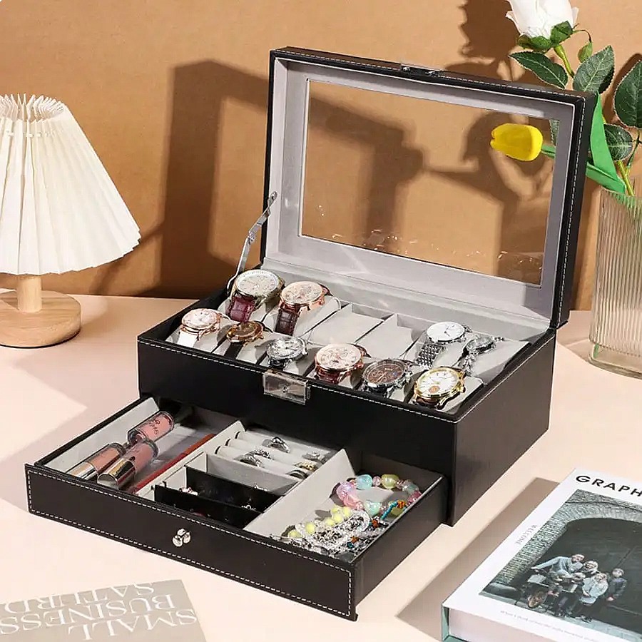 引き出し付きの12個収納可能な腕時計ボックス。高級感のあるレ - Watch Display Box のレビューと価格