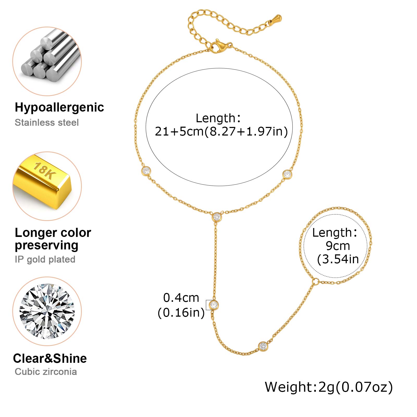ステンレススチール製CZステーションアンクレット 18K P - Jc Jewelry & Watches Photos のレビューと価格