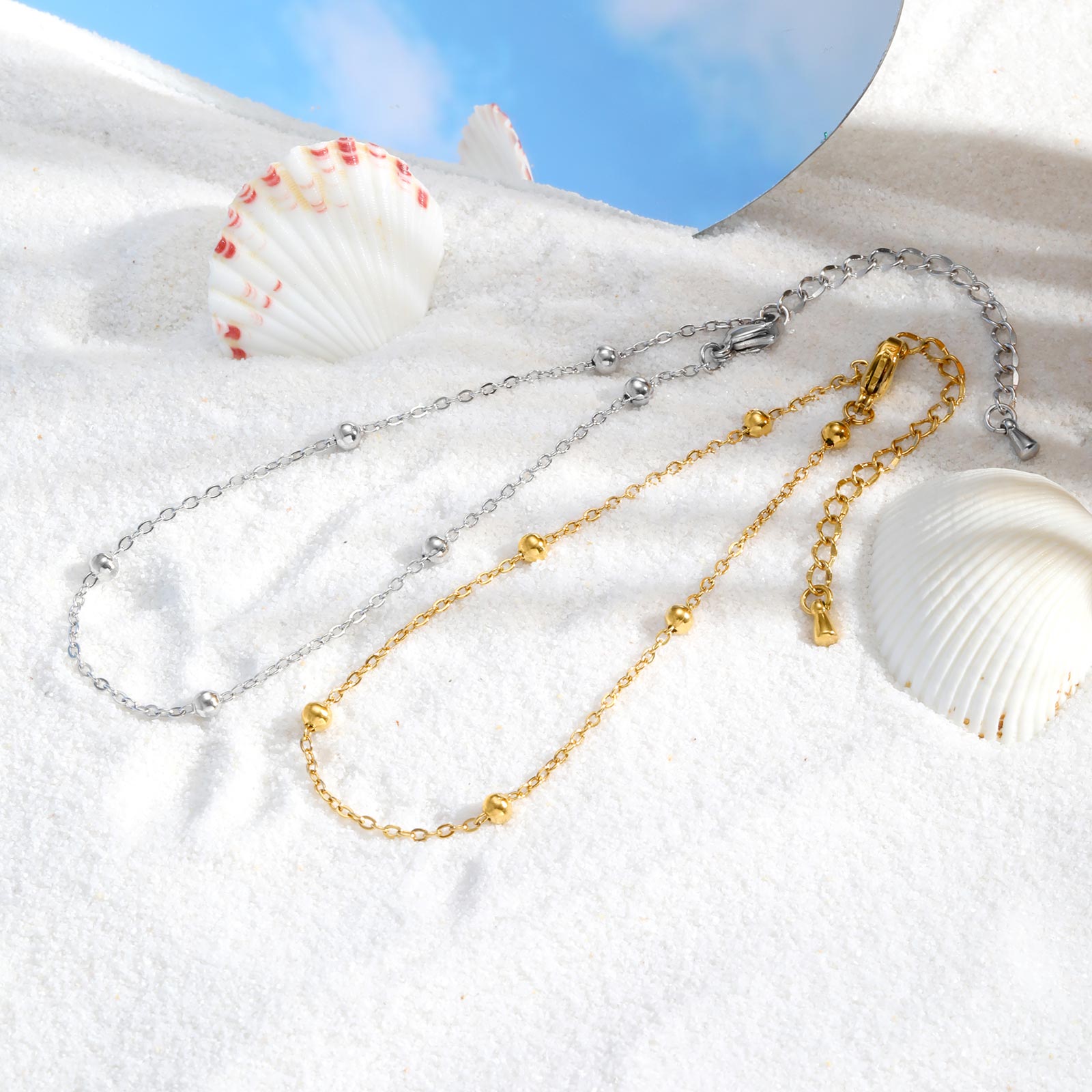 女性用ステンレススチールビーズチェーンアンクレット、夏休み防 - Jc Jewelry & Watches Photos のレビューと価格